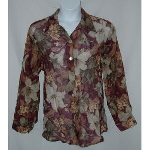 Floral Plus Sz 22/24 Casual or Dress Semi Sheer Button Up Tunic Blouse ATRIUM